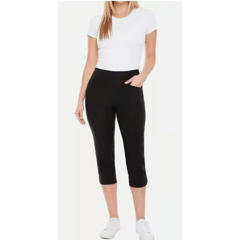 S.C. & CO 360 Tummy Control Cropped Pants Womens 6 Easy Pull On Petal Slit Black - Picture 11 of 13